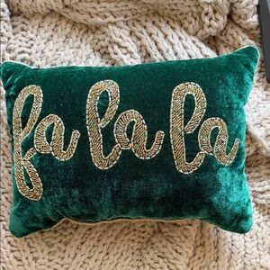 Green Velvet Holiday Pillow with Gold Accents